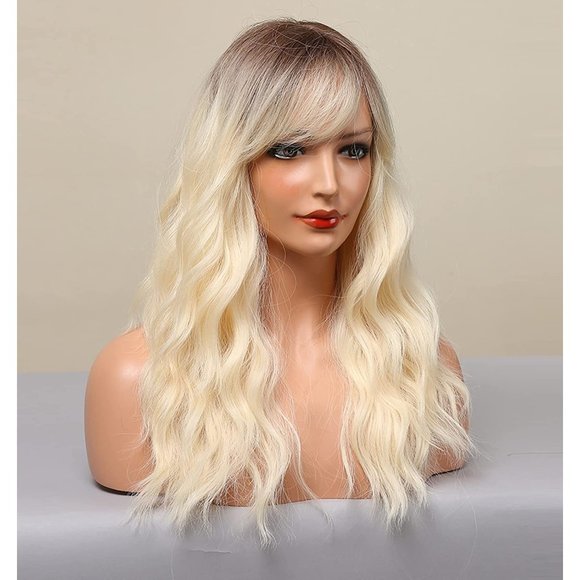 OmbrePlatinum Blonde -Curtain Bangs - Picture 2 of 7